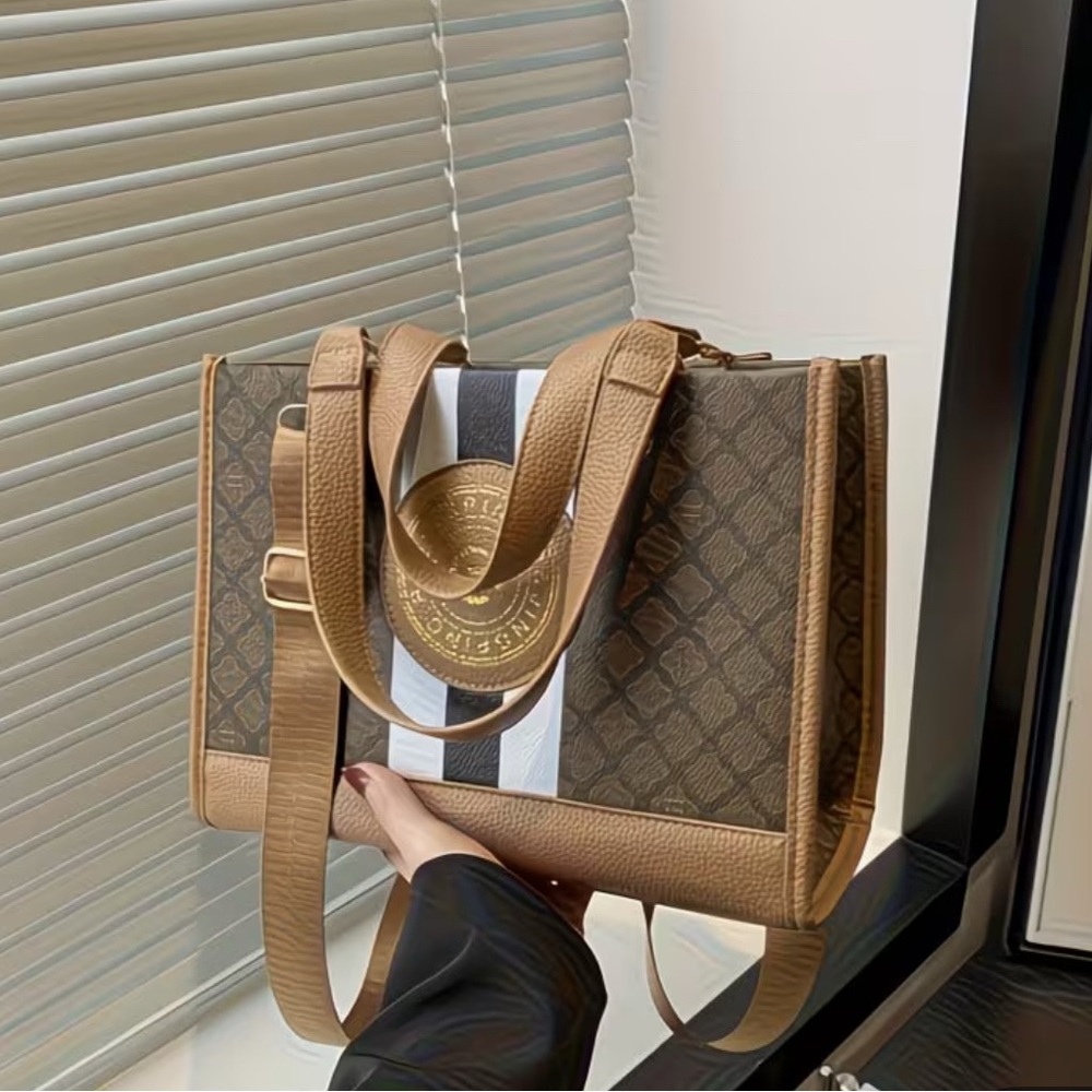 Monogram Stripe Tote Bag G Logo Medallion Top Handle Crossbody Shoulder Bag NIP - Picture 12 of 14
